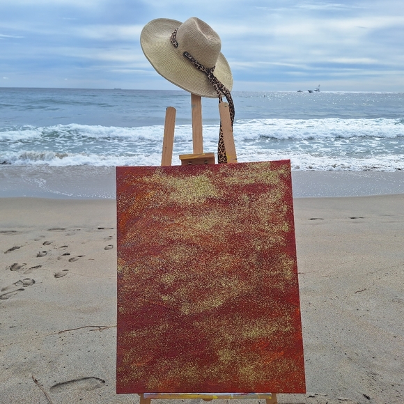 Acrylic Painting On Canvas Glowing Gold Red Sunset 24" x 30" - Picture 9 of 11